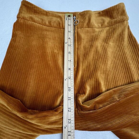 Candies Women Velour Pant Small Brown Wide Leg Crop Stretch Y2K 70s Boho Zipper - Picture 13 of 16